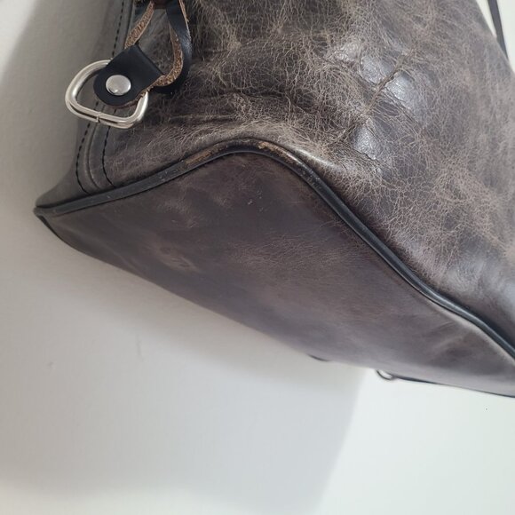 FreeBird Mara Distressed Gray Leather Marbled Large Travel Tote Shoulder Bag - Picture 4 of 8